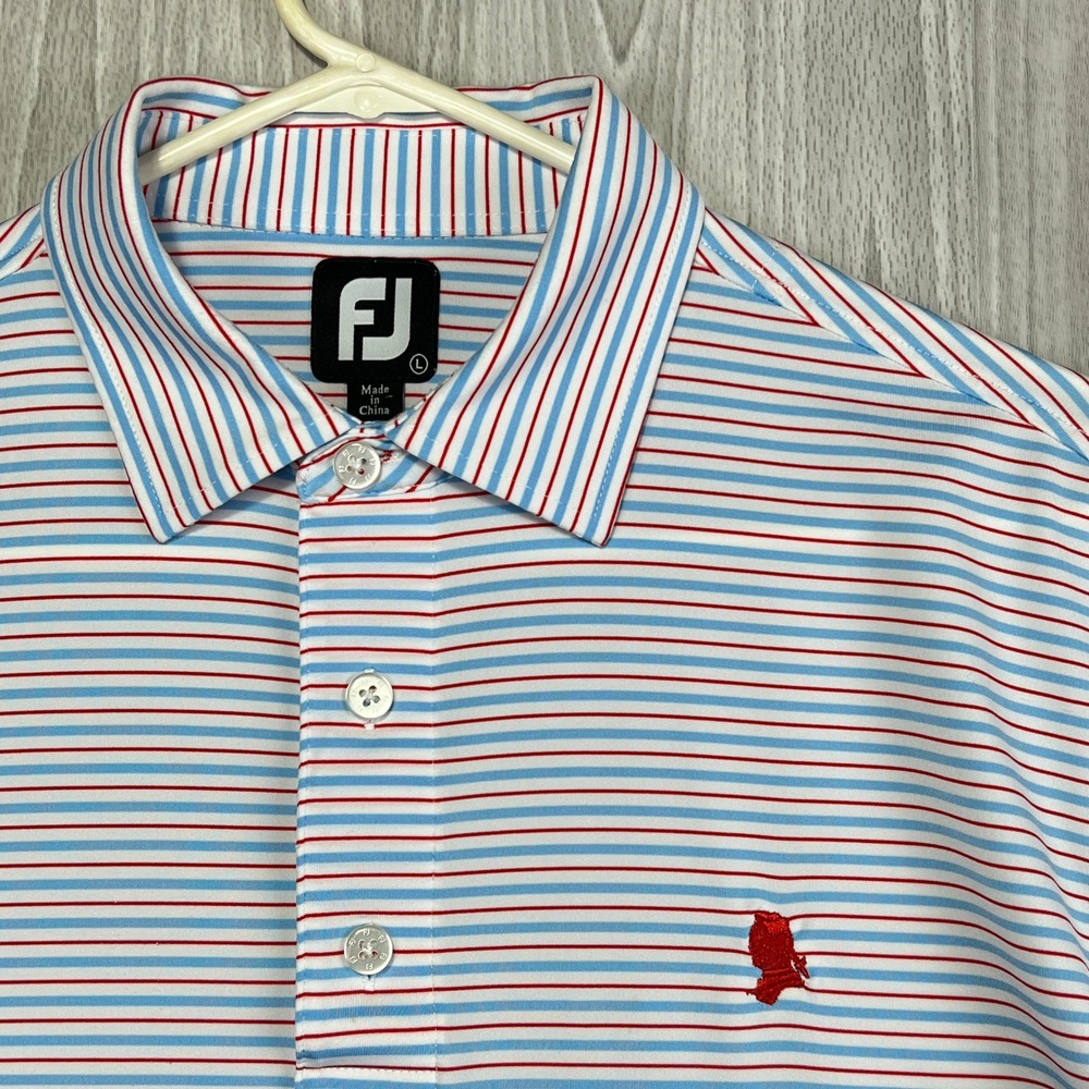 FootJoy Men Large Red White Blue Striped ProDry Performance Golf Polo Shirt